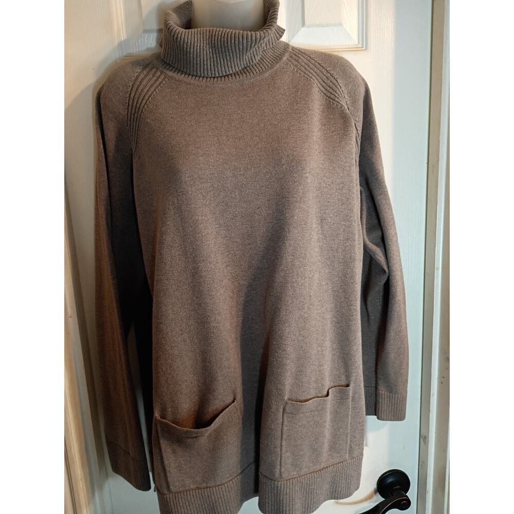Jeanne Pierre Pullover Turtleneck Sweater Tan Pockets XL 100% Cotton Classic